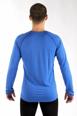 Pánské tričko s dlouým rukávem modré s tmavěmodrými švy